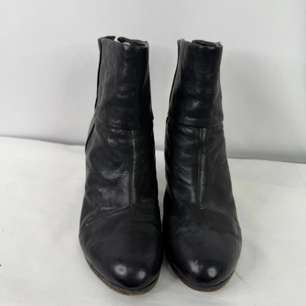 Rag & Bone Newbury Black Leather Ankle Boots Round Toe Stacked Block Heel‎ US 7